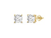 White Cubic Zirconia 14k Yellow Gold Studs With Velvet Gift Box 3.00ctw