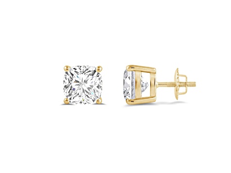 White Cubic Zirconia 14k Yellow Gold Studs With Velvet Gift Box 3.00ctw