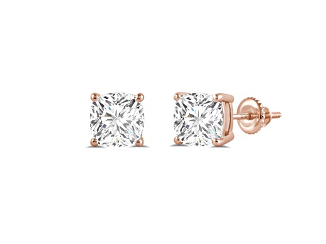 White Cubic Zirconia 14k Rose Gold Studs With Velvet Gift Box 3.00ctw