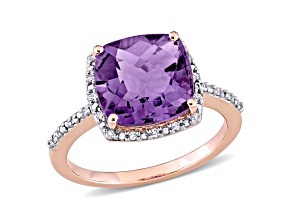 3 1/2 CT TGW Amethyst and 1/10 CT TW Diamonds Halo Ring in 10K Rose Gold