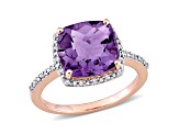 3 1/2 CT TGW Amethyst and 1/10 CT TW Diamonds Halo Ring in 10K Rose Gold