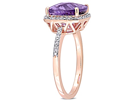 3 1/2 CT TGW Amethyst and 1/10 CT TW Diamonds Halo Ring in 10K Rose Gold