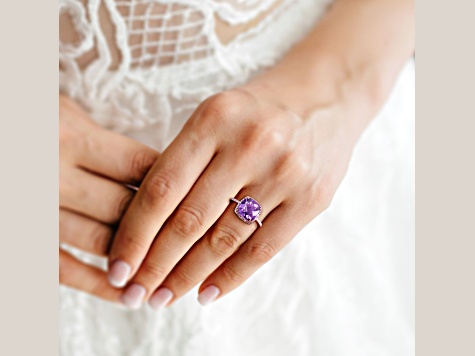 3 1/2 CT TGW Amethyst and 1/10 CT TW Diamonds Halo Ring in 10K Rose Gold