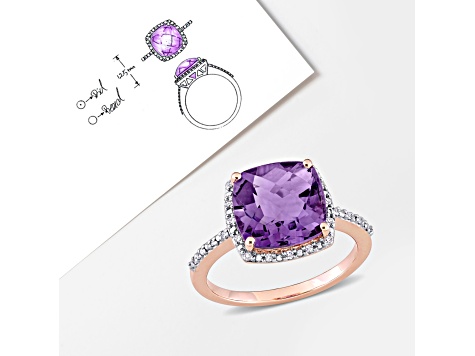 3 1/2 CT TGW Amethyst and 1/10 CT TW Diamonds Halo Ring in 10K Rose Gold