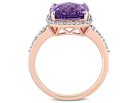 3 1/2 CT TGW Amethyst and 1/10 CT TW Diamonds Halo Ring in 10K Rose Gold