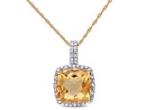4ct Citrine And 0.10ctw Diamond 10k Yellow Gold Pendant With Chain