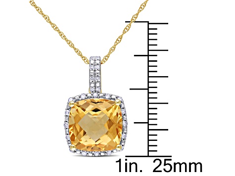 4ct Citrine And 0.10ctw Diamond 10k Yellow Gold Pendant With Chain