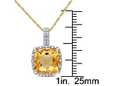 4ct Citrine And 0.10ctw Diamond 10k Yellow Gold Pendant With Chain