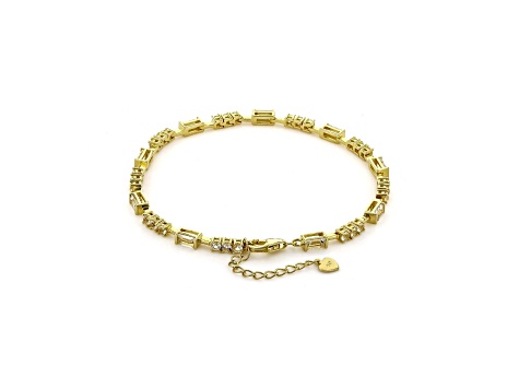 Baguette and Round White Topaz Baguette 14K Yellow Gold Over Sterling Silver Bracelet