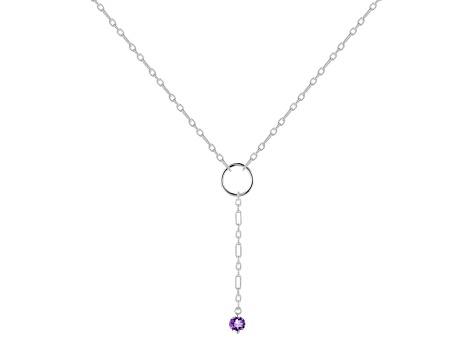 Round Amethyst Rhodium Over Sterling Silver Dainty Necklace, 0.30ct
