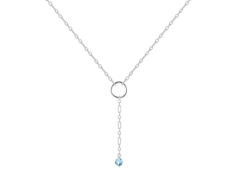 Round Blue Topaz Rhodium Over Sterling Silver Dainty Necklace