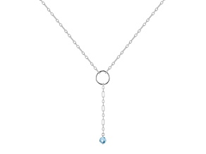 Round Blue Topaz Rhodium Over Sterling Silver Dainty Necklace