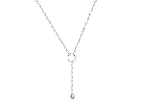 Round Blue Topaz Rhodium Over Sterling Silver Dainty Necklace