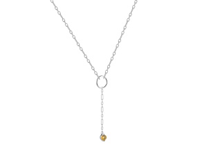 Round Citrine Rhodium Over Sterling Silver Dainty Necklace