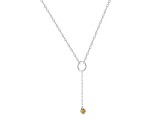 Round Citrine Rhodium Over Sterling Silver Dainty Necklace