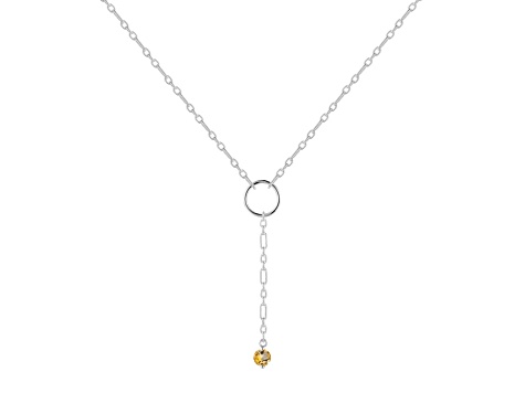 Round Citrine Rhodium Over Sterling Silver Dainty Necklace