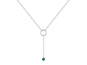 Round Emerald Rhodium Over Sterling Silver Dainty Necklace, 0.30ct