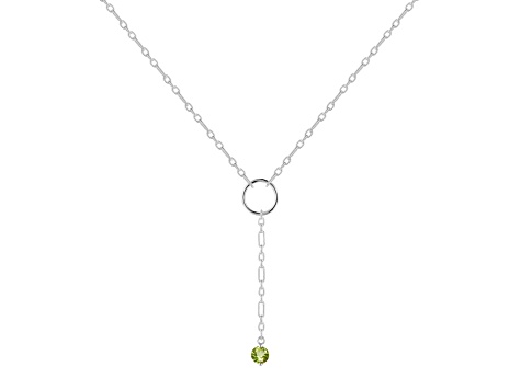 Round Peridot Rhodium Over Sterling Silver Dainty Necklace, 0.30ct