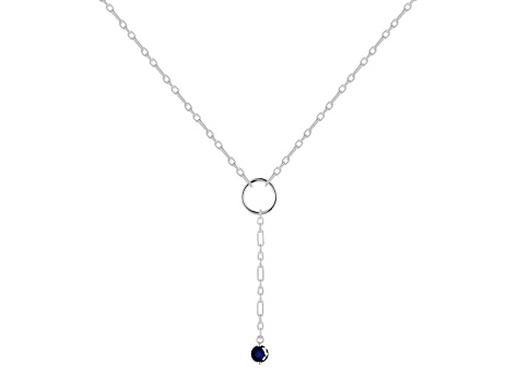 Round Sapphire Rhodium Over Sterling Silver Dainty Necklace, 0.30ct