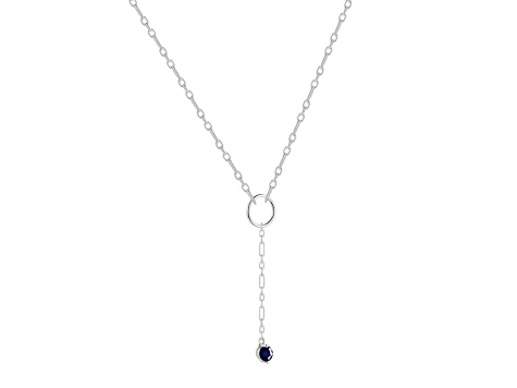 Round Sapphire Rhodium Over Sterling Silver Dainty Necklace, 0.30ct