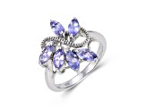 Marquise Blue Tanzanite Sterling Silver Cluster Ring, 1.28ctw