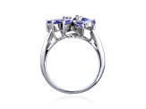 Marquise Blue Tanzanite Sterling Silver Cluster Ring, 1.28ctw