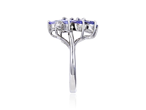 Marquise Blue Tanzanite Sterling Silver Cluster Ring, 1.28ctw