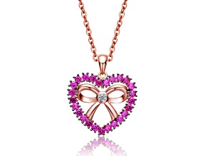 Teens 18K Rose Gold Over Brass with Red Color Cubic Zirconia Heart Shaped Pendant