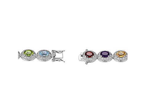 Multi-Color Multi-Gemstone Platinum Over Sterling Silver Bracelet