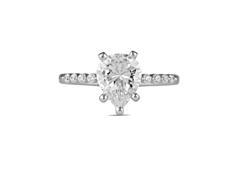 Pear Shape White Lab Grown Diamond Ring 14K White Gold 1.68ctw