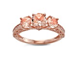 Round Morganite Simulant 3-Stone 10K Rose Gold Filigree Ring 2.04ctw