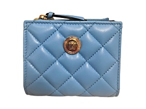 Versace La Medusa Blue Quilted Lamb Leather Compact Snap Wallet