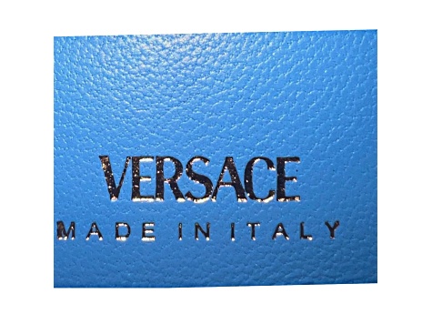 Versace★素敵！Blue Leather Quilted Card Case Compact Wallet Versace Women's Blue 100% Leather Quilted Card Case Compact