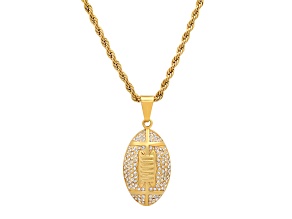 Men's 18K Gold Over Stainless Steel Cubic Zirconia American Football Pendant With Chain