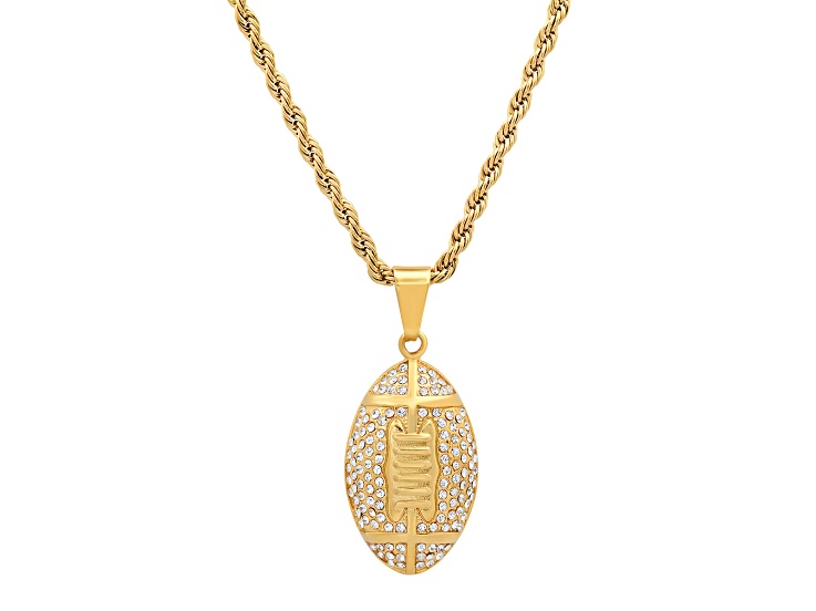 Men's 18K Gold Over Stainless Steel Cubic Zirconia American Football Pendant With Chain