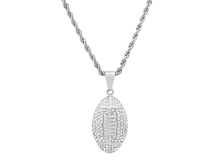 Men's Stainless Steel and Cubic Zirconia American Football Pendant With Chain