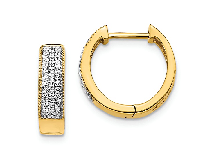 10k Yellow Gold and Rhodium Over 10k Yellow Gold 9/16" 0.24ctw Diamond Hinged Hoop Earrings