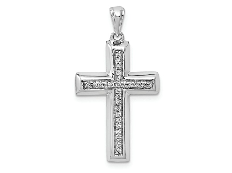 Rhodium Over 10k White Gold Large 0.108 ctw Diamond Cross Pendant