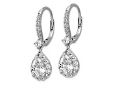 Rhodium Over Sterling Silver Pear Cubic Zirconia Halo Dangle Leverback Earrings