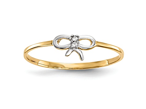 14K Yellow Gold with White Rhodium Cubic Zirconia Bow Ring