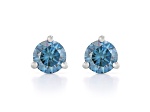 Blue Lab-Grown Diamond 14K White Gold Martini Solitaire Stud Earrings 1.00ctw