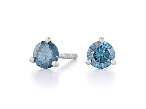 Blue Lab-Grown Diamond 14k White Gold Martini Stud Earrings 1.00ctw