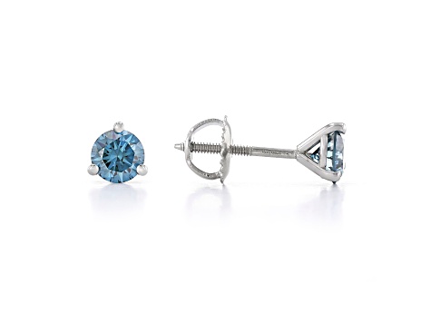 Blue Lab-Grown Diamond 14k White Gold Martini Stud Earrings 1.00ctw