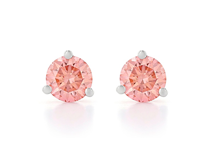 Pink Lab-Grown Diamond 14K White Gold Martini Solitaire Stud Earrings 1.00ctw