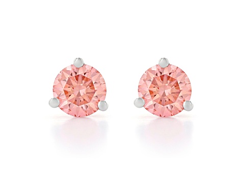 Pink Lab-Grown Diamond 14kt White Gold Martini Stud Earrings 1.00ctw