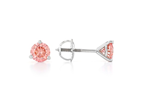 Pink Lab-Grown Diamond 14kt White Gold Martini Stud Earrings 1.00ctw