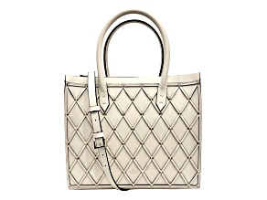 Valentino Garavani Beehive Lattice Ivory Studded Leather Crossbody Tote Bag