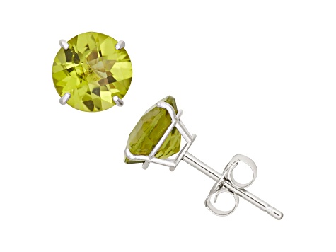 Peridot Round 10K White Gold Stud Earrings, 1.7ctw