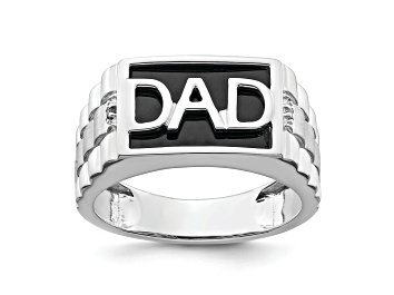 Picture of Rhodium Over 14k White Gold Polished Satin Onyx and Diamond DAD Men's Ring
