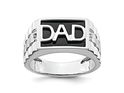 Rhodium Over 14k White Gold Polished Satin Onyx and Diamond DAD Men's Ring